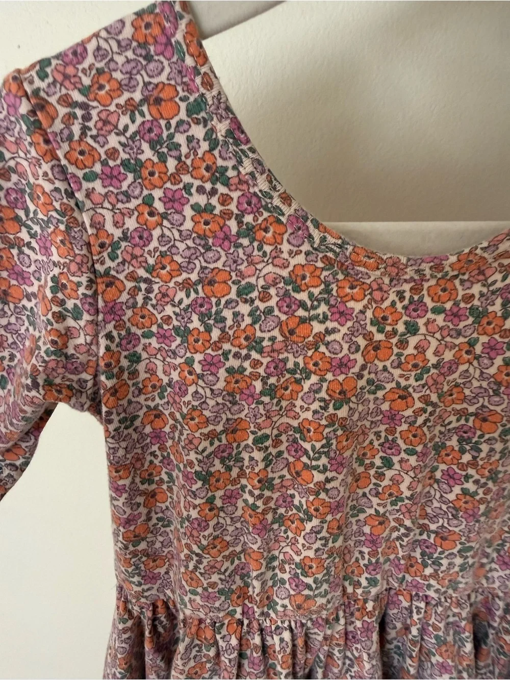 Girls Pink Floral Short-Sleeve Gathered Waist Dress